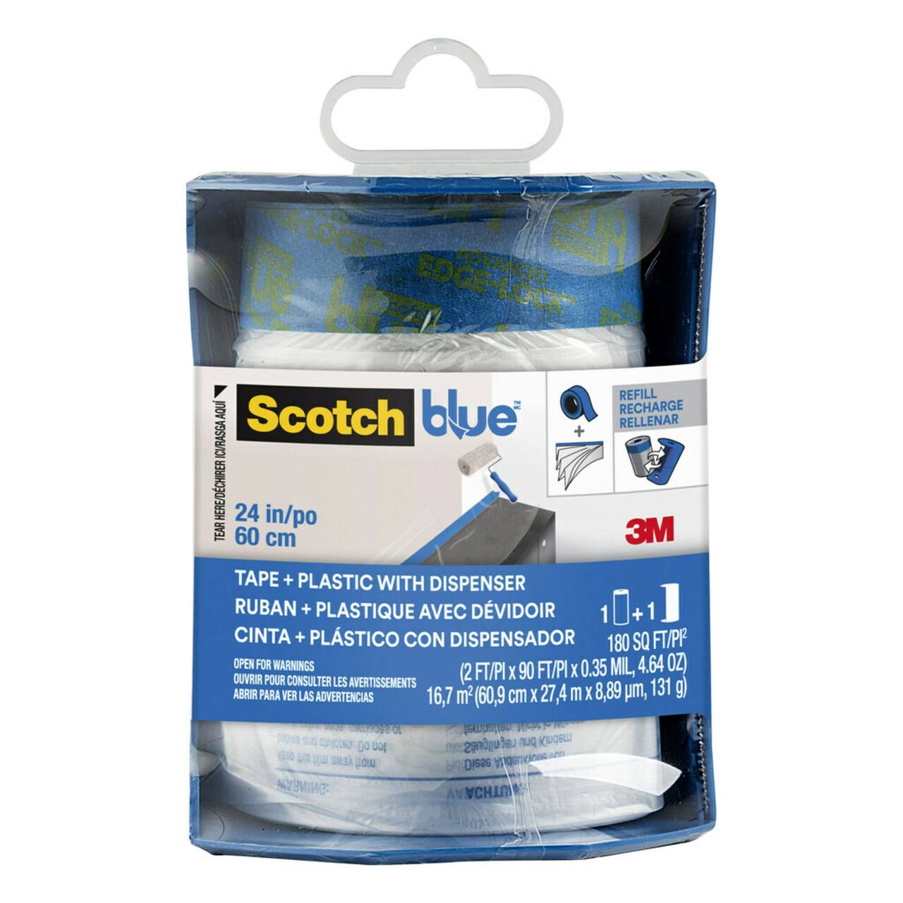 Dévidoir de plastique de peintre avec ruban de masquage précollé de 60 cm x 27,4 m ScotchBlue